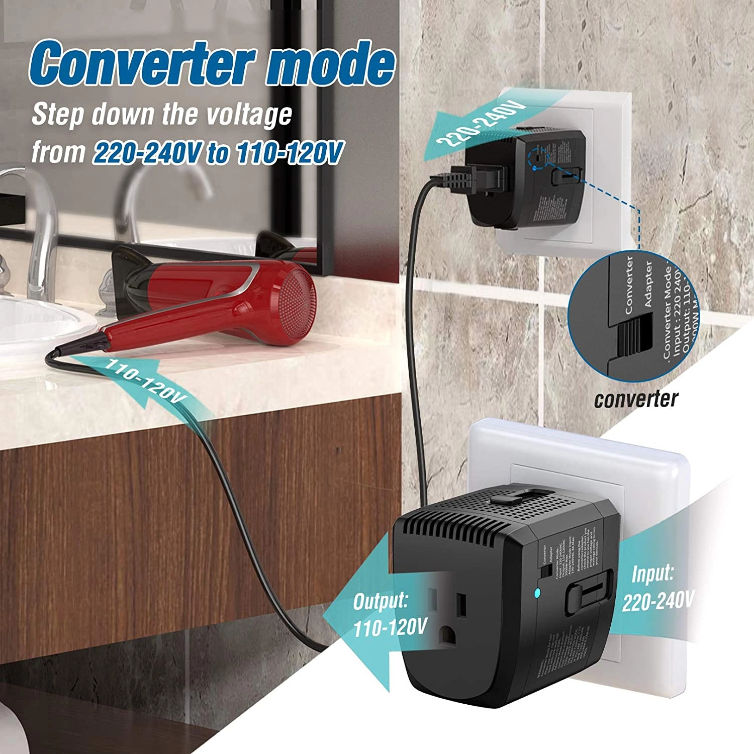 2000Watts Travel Adapter and Converter Combo Step Down Voltage