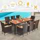 Costway 9PCS Patio Rattan Dining Set 8 Chairs Cushioned Acacia