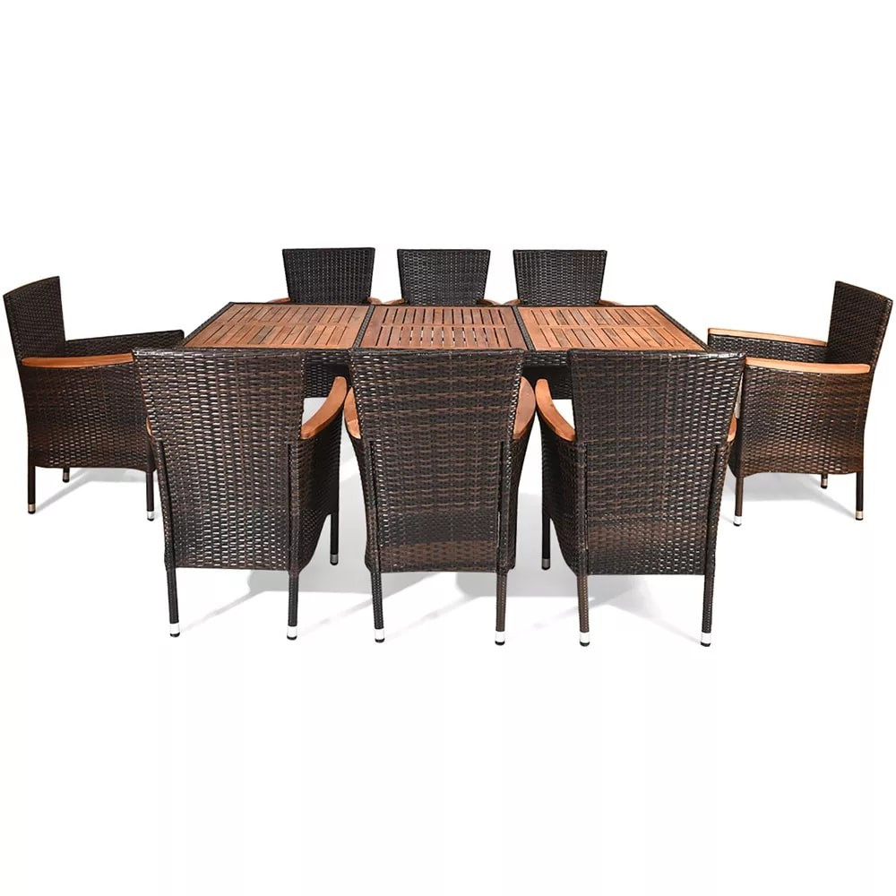 Costway 9PCS Patio Rattan Dining Set 8 Chairs Cushioned Acacia