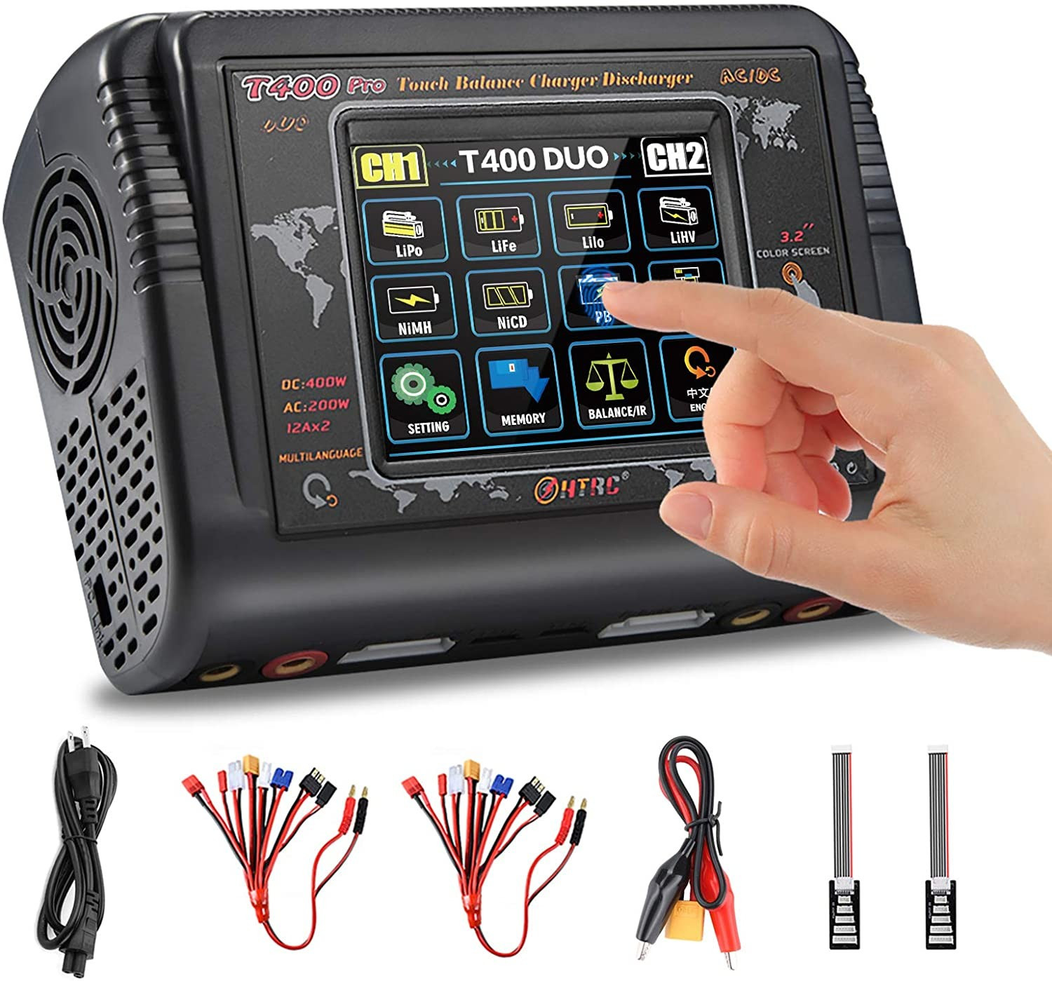 LiPo RC Car Battery Charger Touch Screen AC 200W DC 400W 12A