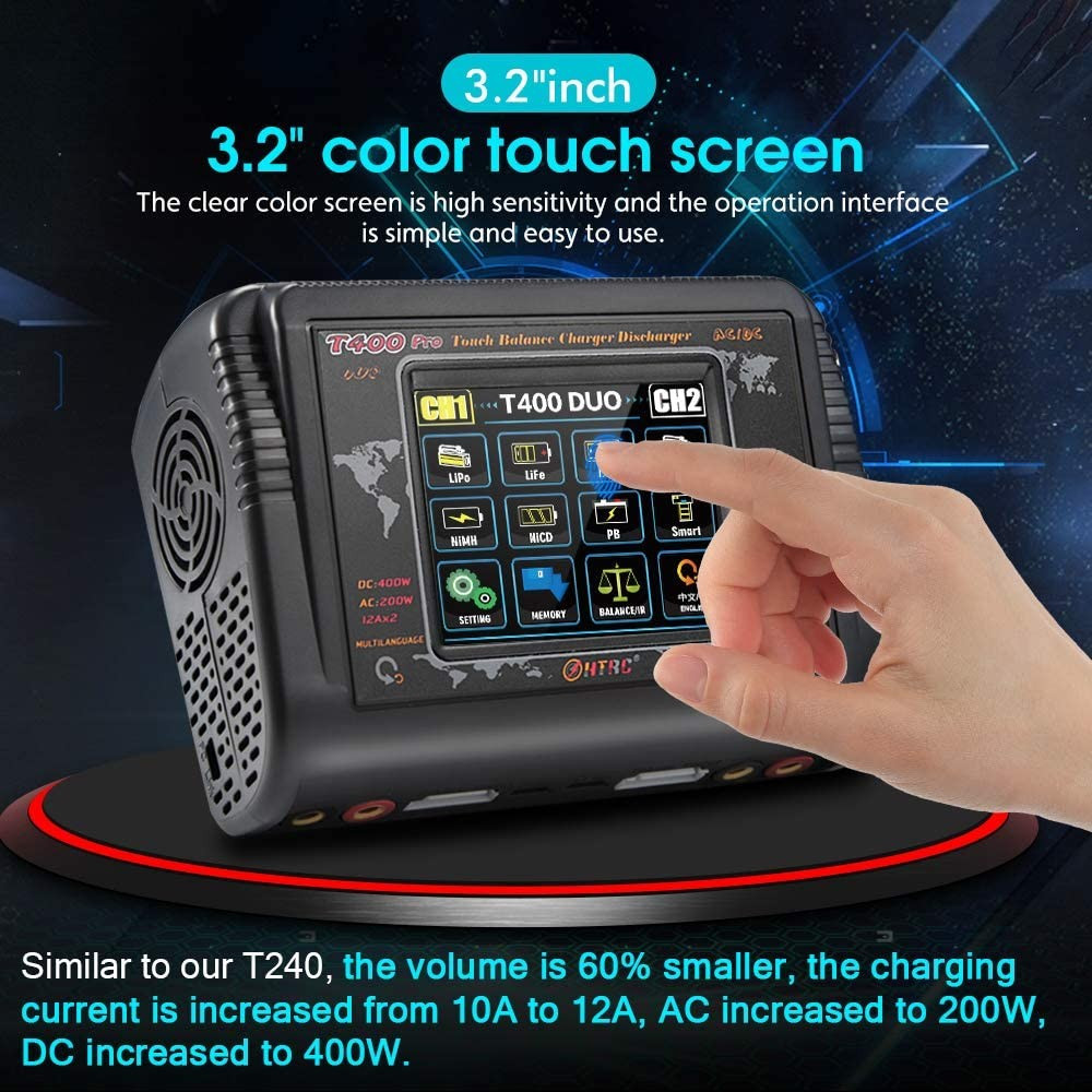 LiPo RC Car Battery Charger Touch Screen AC 200W DC 400W 12A