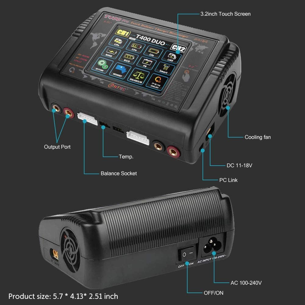 LiPo RC Car Battery Charger Touch Screen AC 200W DC 400W 12A