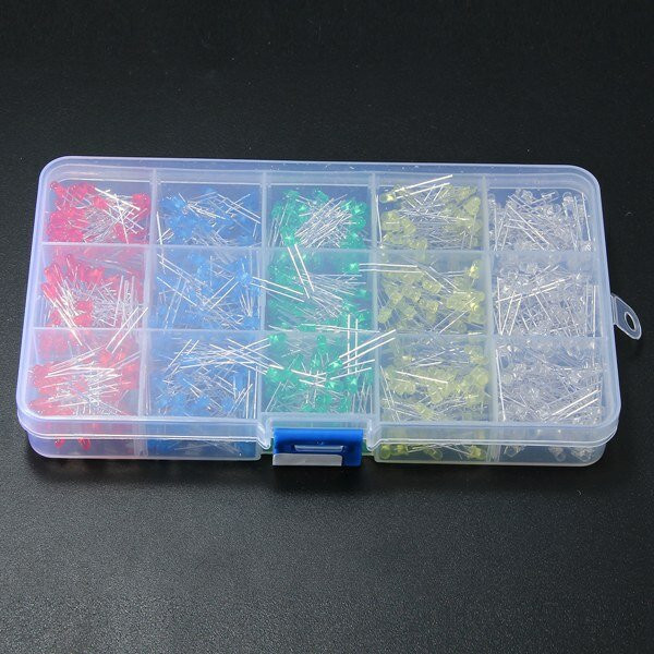 750 Pcs 3mm LED Diode Yellow Red Blue Green White Assortment